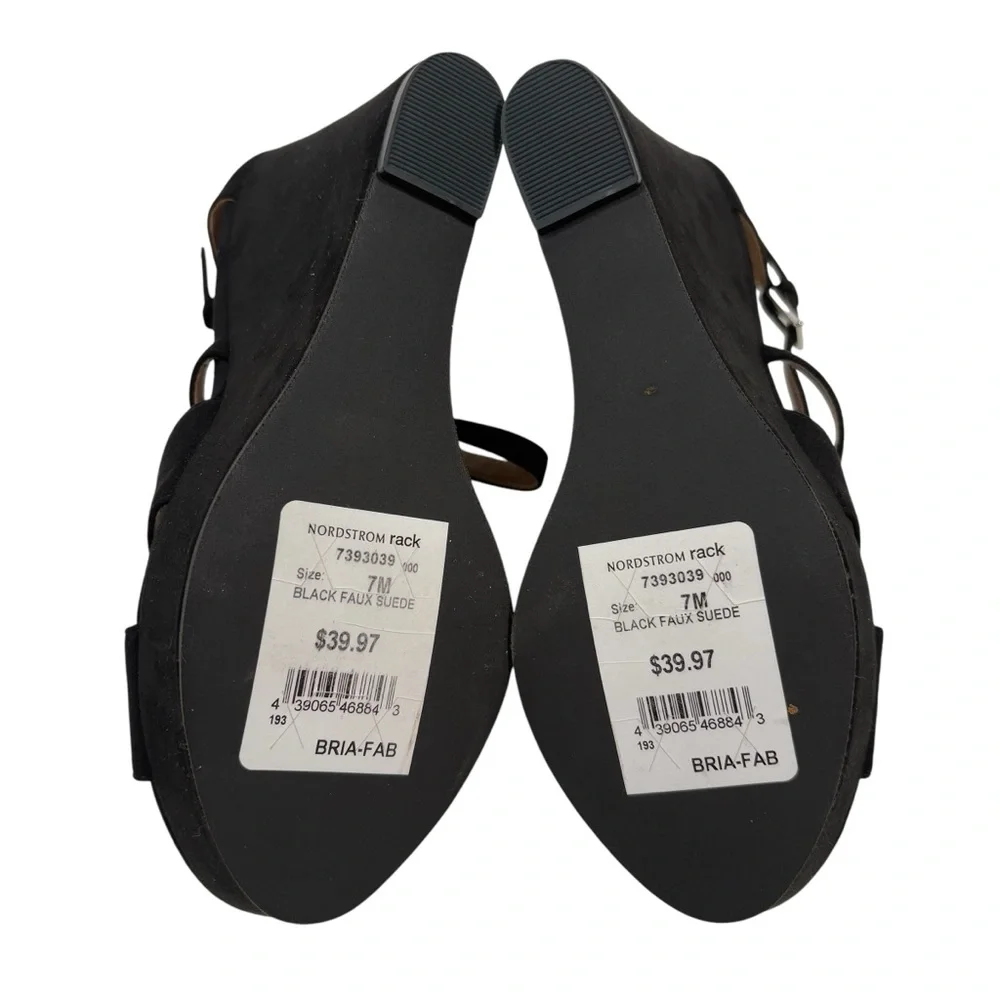 Abound 7m Bria Fab Black Faux Suede Strappy Open Peep Toe Wedges Shoes New Box - Picture 6 of 7